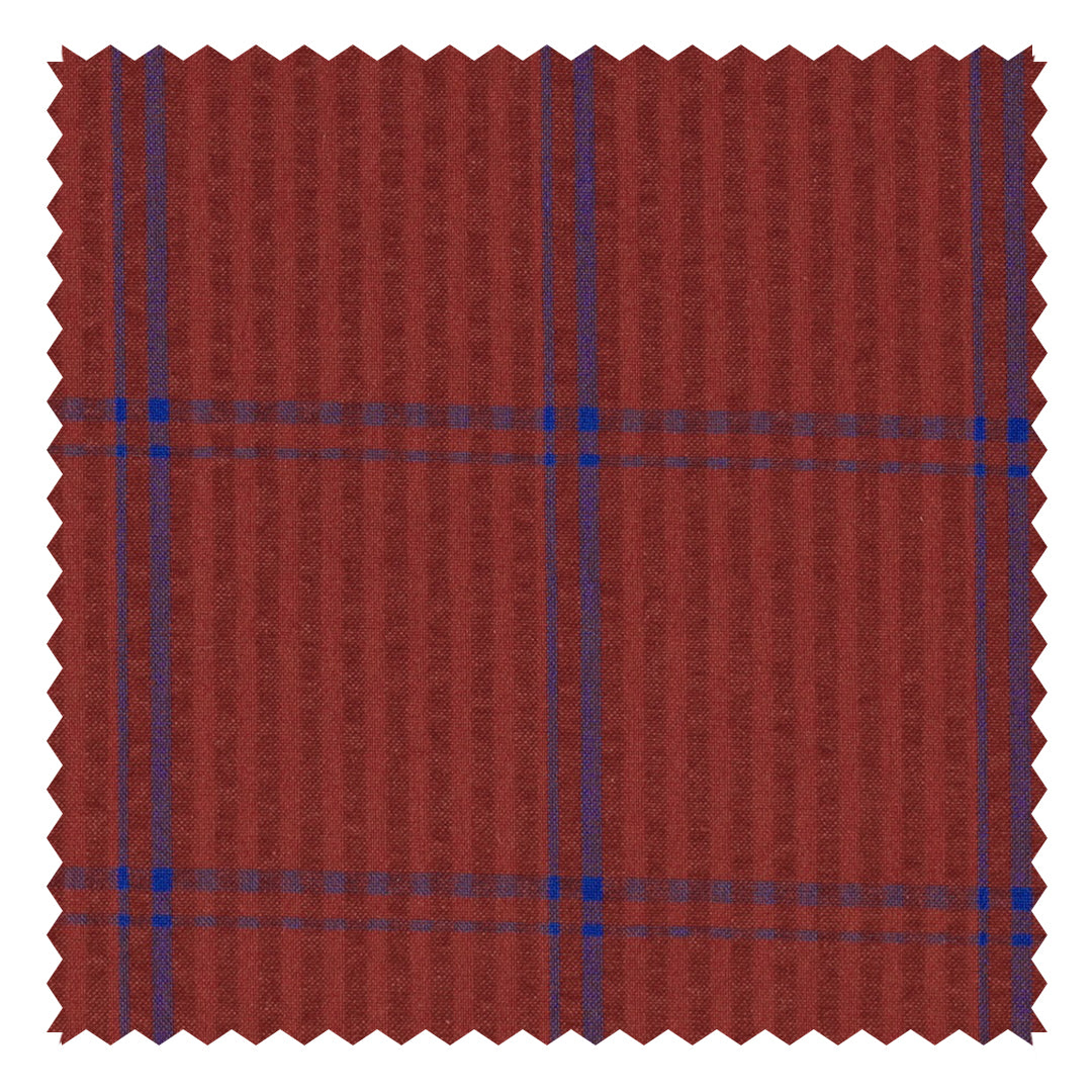 Red/Blue Unbalanced Windowpane "Zefiro" Seersucker
