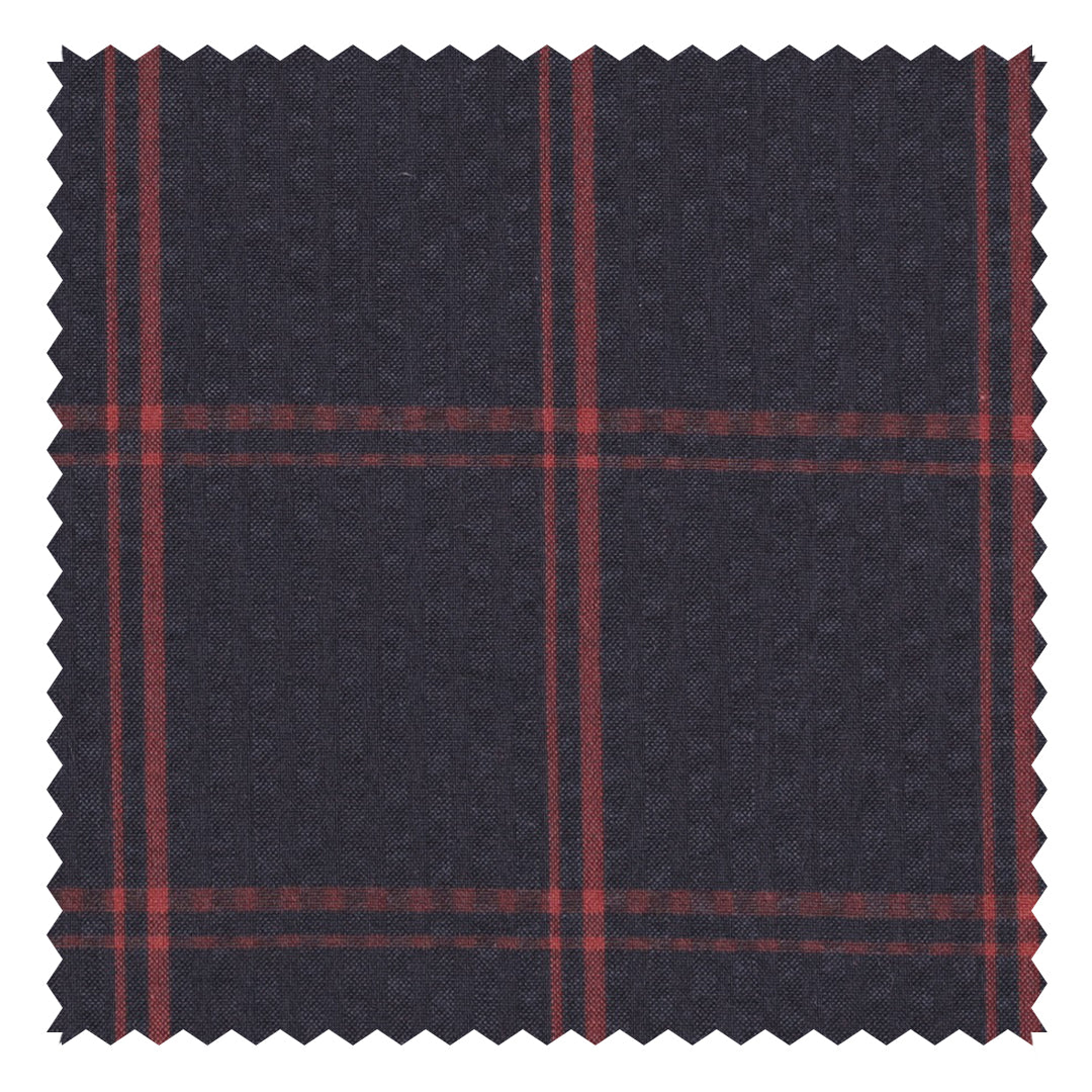 Navy/Red Unbalanced Windowpane "Zefiro" Seersucker