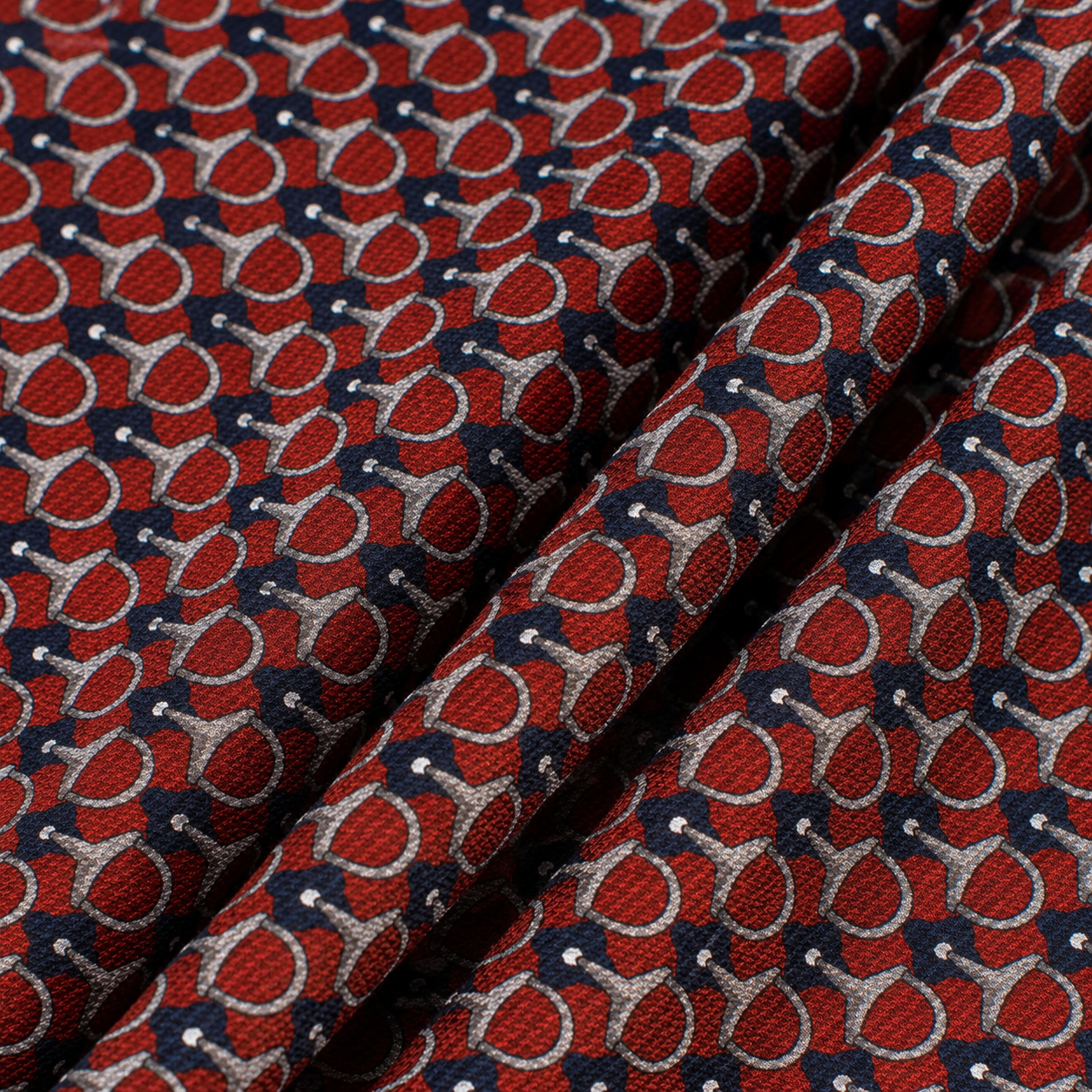 Reversible Silk Pocket Square - Red and Blue Horsebit Print