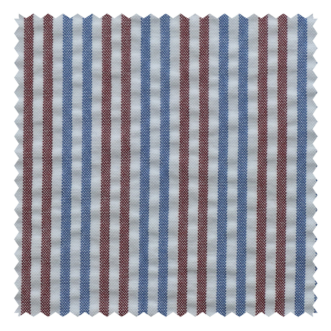 Brown/Blue/White Multi Stripe "Zefiro" Seersucker