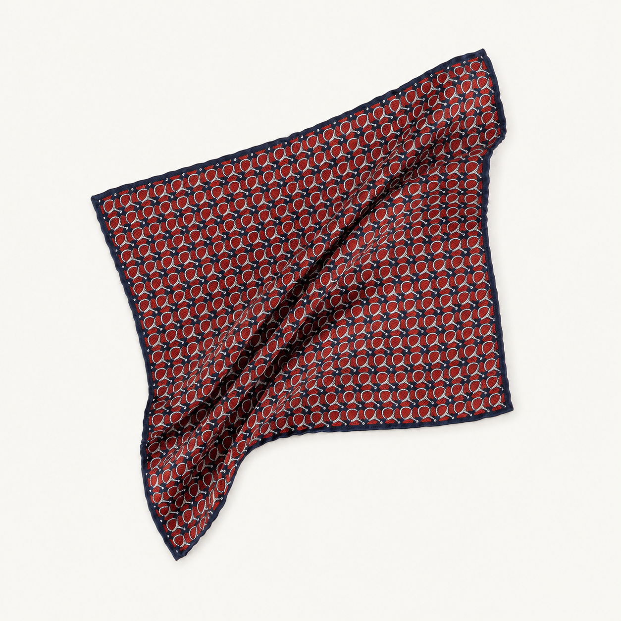 Reversible Silk Pocket Square - Red and Blue Horsebit Print