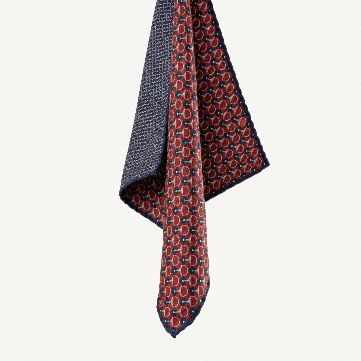 Reversible Silk Pocket Square - Red and Blue Horsebit Print