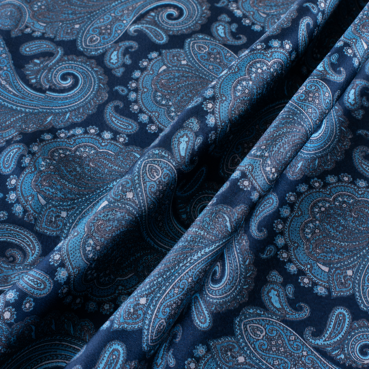 Navy Blue Printed Paisley Silk Twill Pocket Square